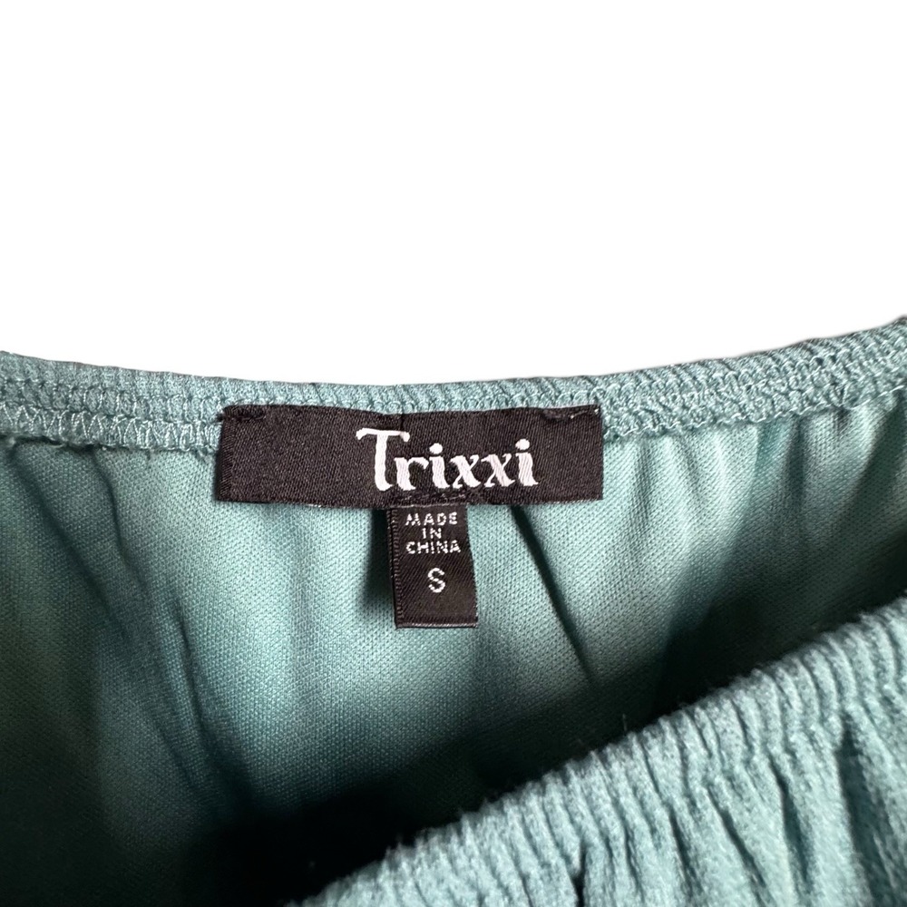 Trixxi Maxi Dress S Teal Smocked Puff Sleeve Tiered Boho Cottagecore Fairycore - Picture 13 of 15